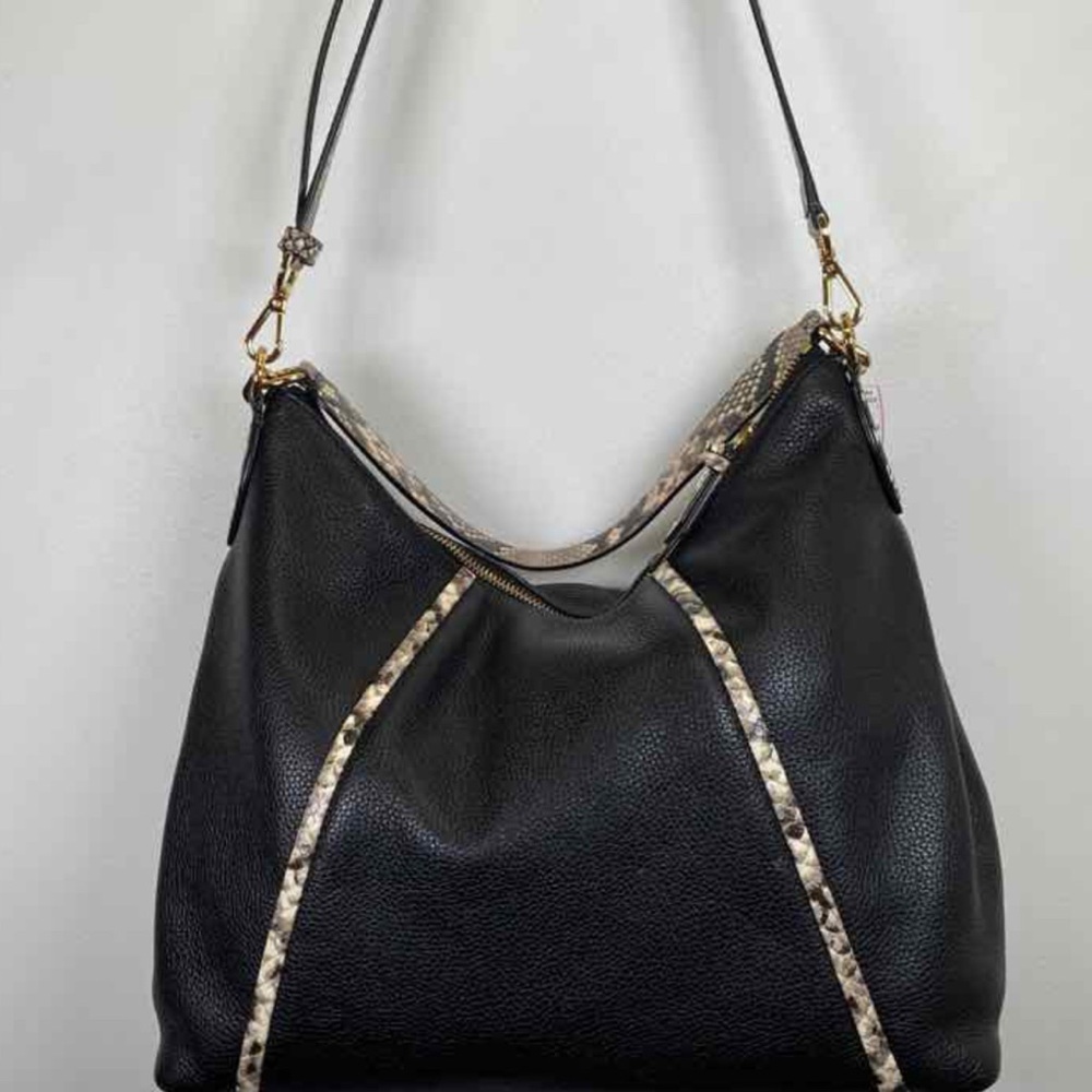 Michael Kors Couture Black Pebble Leather With Snake Print Hobo Bag - Picture 5 of 5